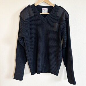 Commando by Jack Young Military Sweater Blue Acrylic Heavyweight Knit USA Mens L